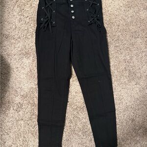 Black Lace-Up High-Waisted Pants